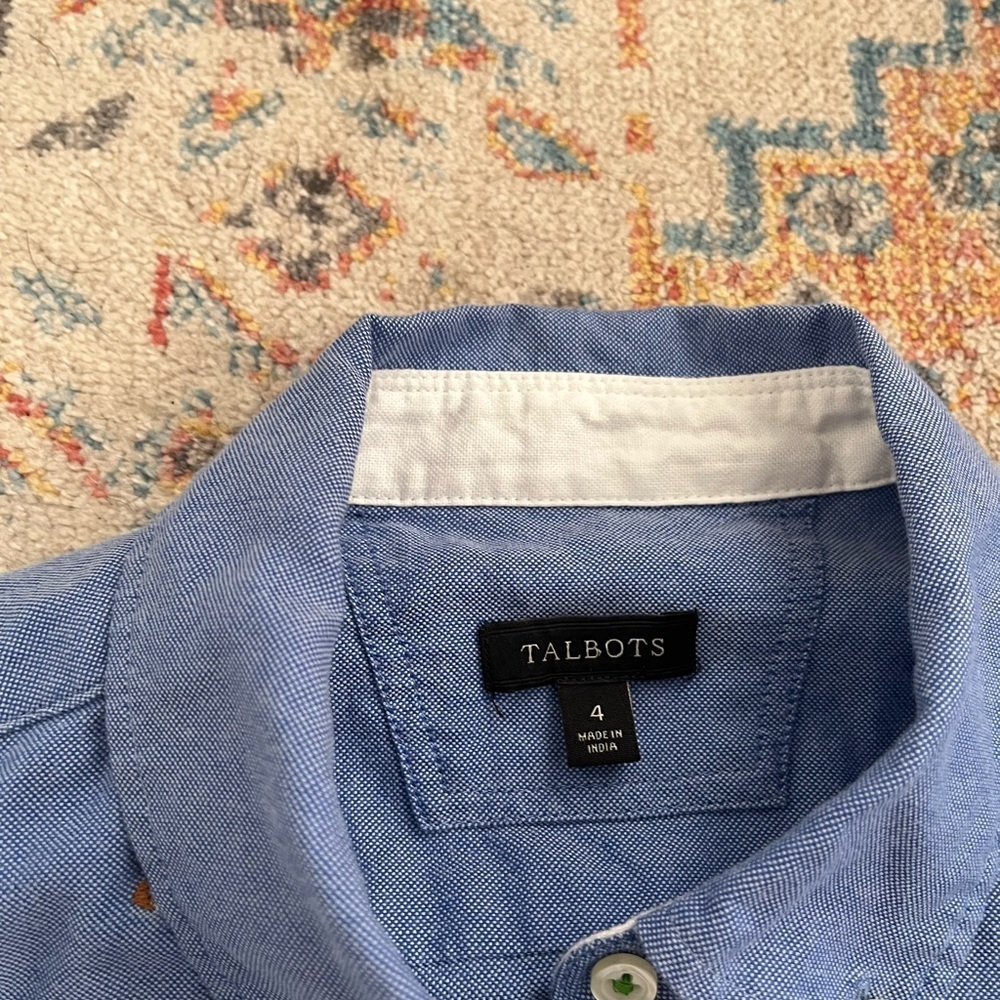 Talbots blue oxford duck embroidered button-up shirt - Picture 2 of 5
